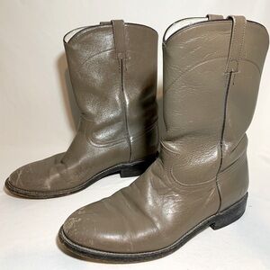Cowtown Men’s made in Mexico gray leather pull on roper boots sz 9